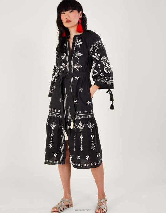 Monsoon نحيف فستان تونيك ميدي مطرز D68H973 ملابس أسود