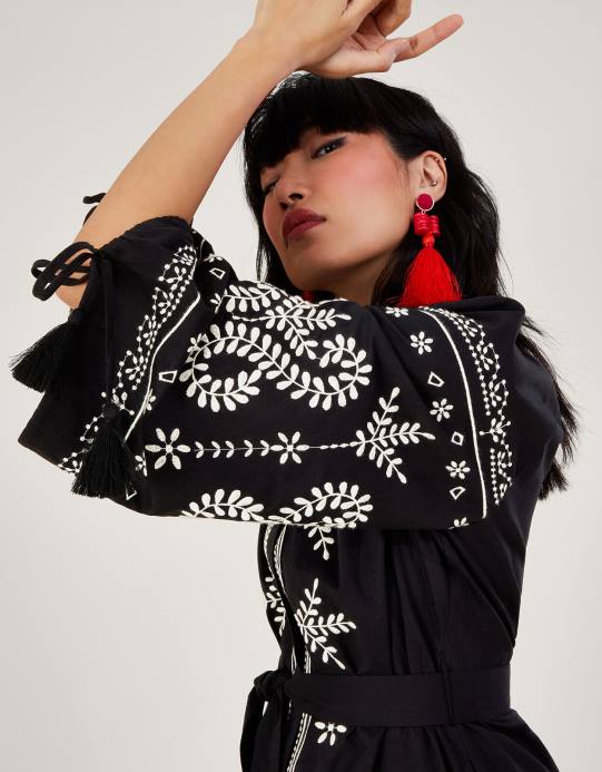 Monsoon نحيف فستان تونيك ميدي مطرز D68H973 ملابس أسود