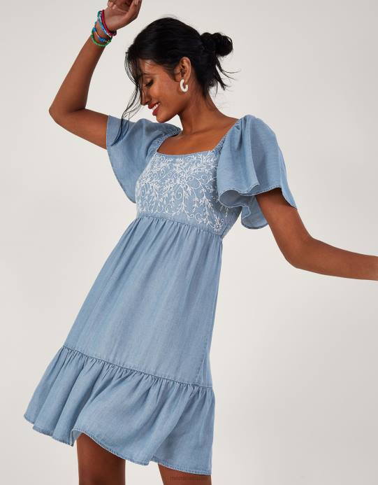 Monsoon نحيف فستان جينز قصير مطرز D68H974 ملابس الأزرق (الدنيم الأزرق)