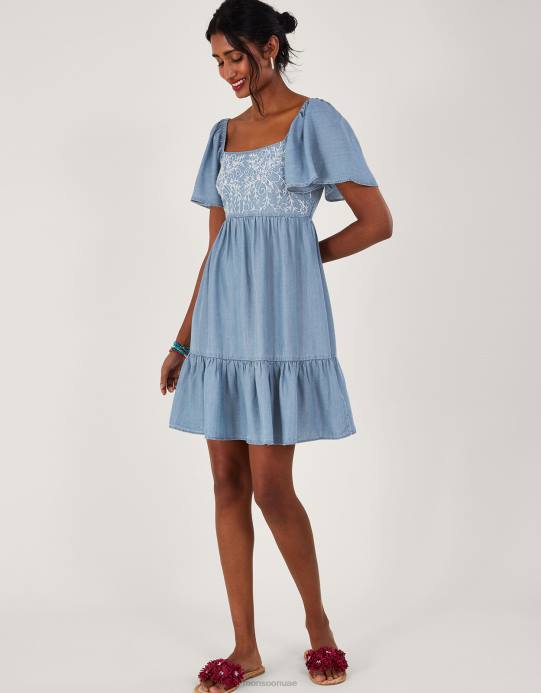 Monsoon نحيف فستان جينز قصير مطرز D68H974 ملابس الأزرق (الدنيم الأزرق)