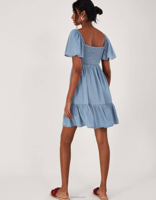 Monsoon نحيف فستان جينز قصير مطرز D68H974 ملابس الأزرق (الدنيم الأزرق)
