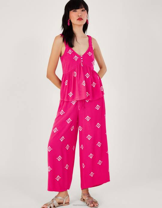 Monsoon نحيف بنطال واسع مزين بزخارف مطرزة من لينزينج إيكوفيرو D68H975 ملابس لون القرنفل