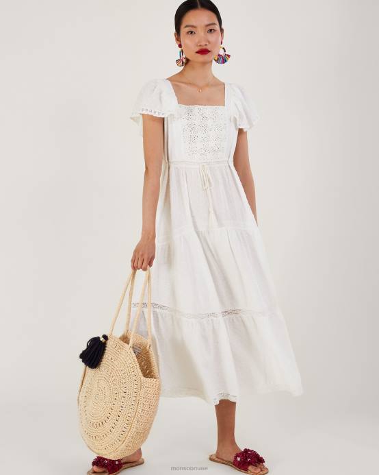 Monsoon نحيف فستان ميدي من القماش المختلط D68H979 ملابس أبيض