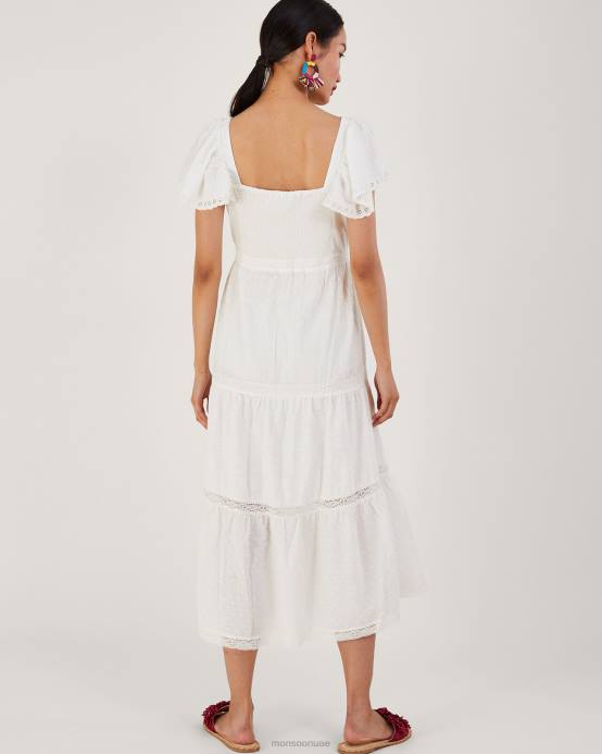 Monsoon نحيف فستان ميدي من القماش المختلط D68H979 ملابس أبيض