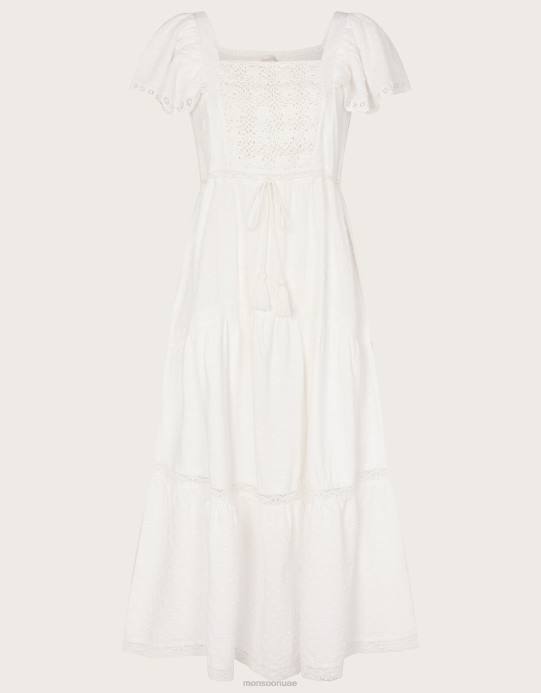 Monsoon نحيف فستان ميدي من القماش المختلط D68H979 ملابس أبيض
