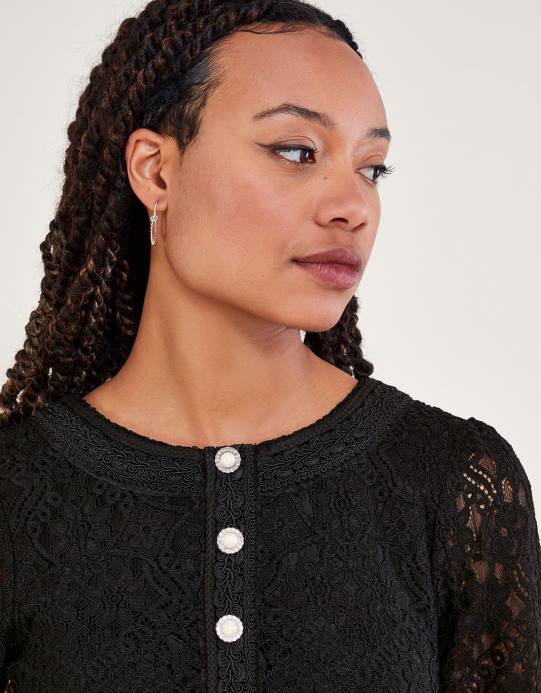 Monsoon نحيف فستان ليليان من الدانتيل D68H97 ملابس أسود