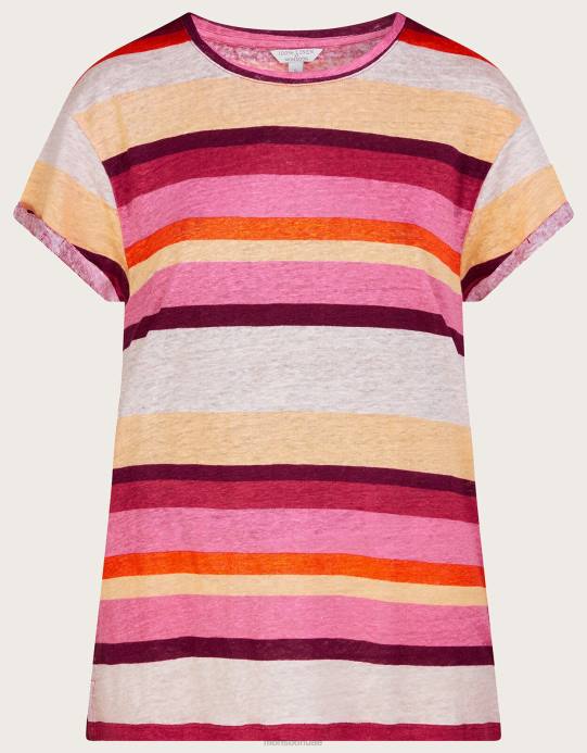 Monsoon نحيف تي شيرت من الكتان ذو رقبة واسعة D68H983 ملابس متعدد