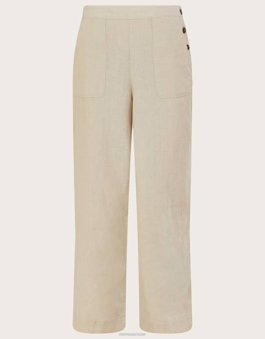 Monsoon نحيف بنطلون كتان سهل الارتداء D68H985 ملابس طبيعي
