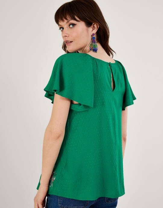 Monsoon نحيف تيشيرت بأكمام مرفرفة من تصميم جيني D68H986 ملابس أخضر