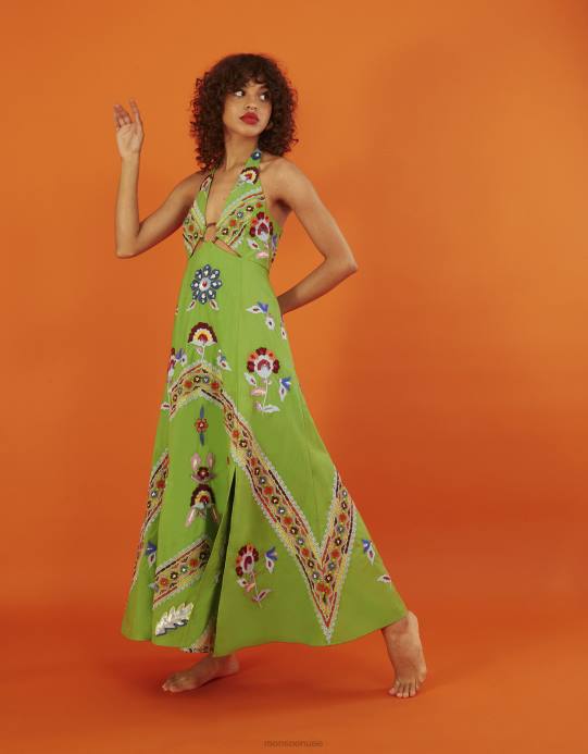 Monsoon نحيف فستان شيرلي طويل مزين بتفاصيل حلقة D68H987 ملابس أخضر