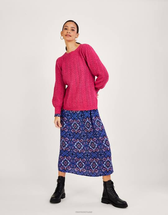 Monsoon نحيف سترة كابل بزر خلفي مصنوعة من البوليستر المعاد تدويره D68H988 ملابس لون القرنفل