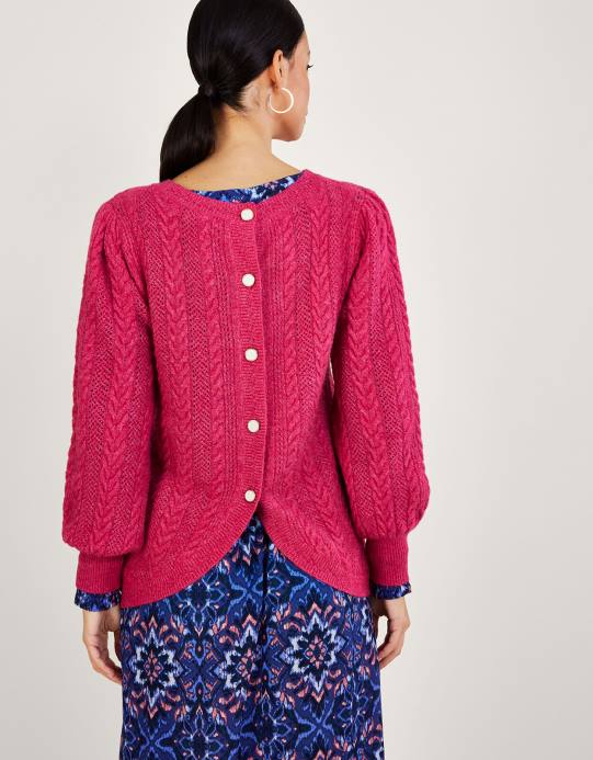 Monsoon نحيف سترة كابل بزر خلفي مصنوعة من البوليستر المعاد تدويره D68H988 ملابس لون القرنفل