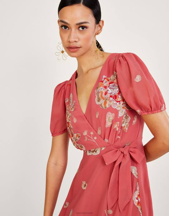 Monsoon نحيف فستان كيرا مزين بتصميم ملفوف من البوليستر المعاد تدويره D68H992 ملابس لون القرنفل