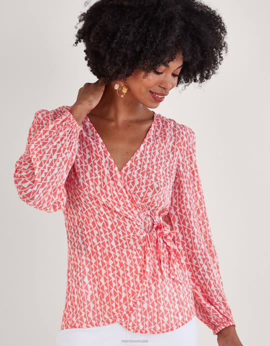 Monsoon نحيف بلوزة دوريت ملفوفة من الفيسكوز المستدام D68H995 ملابس البرتقالي