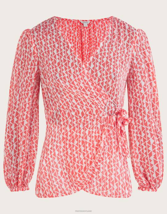 Monsoon نحيف بلوزة دوريت ملفوفة من الفيسكوز المستدام D68H995 ملابس البرتقالي