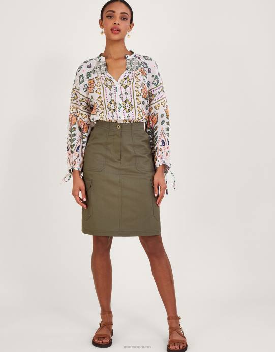 Monsoon نحيف عادي تنورة البضائع الطويلة D68H998 ملابس الأخضر (الكاكي)