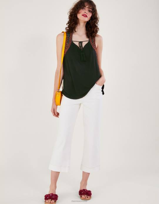 Monsoon نحيف بلوزة بدون أكمام مطرزة من لينزينج إيكوفيرو D68H99 ملابس أسود