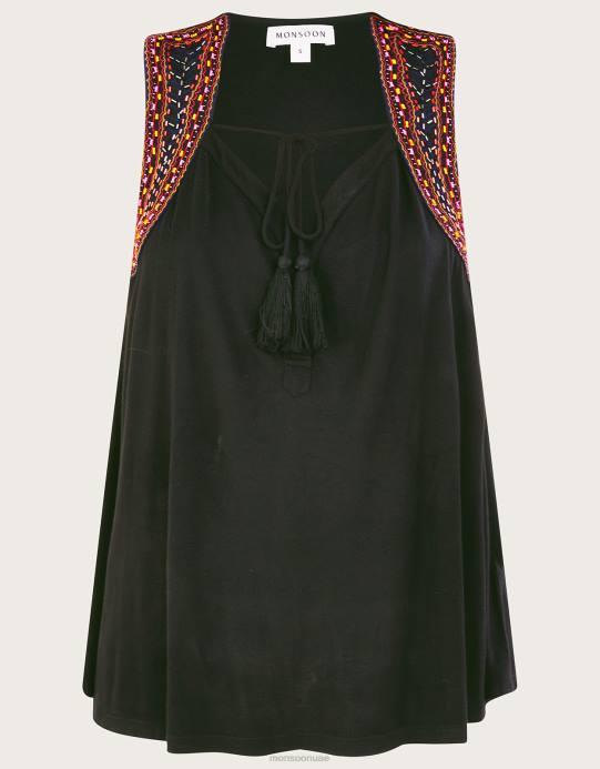 Monsoon نحيف بلوزة بدون أكمام مطرزة من لينزينج إيكوفيرو D68H99 ملابس أسود