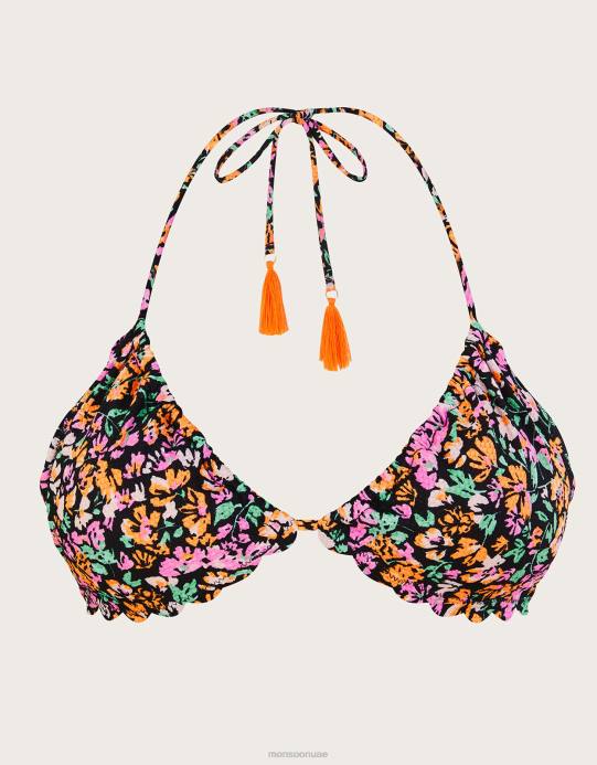 Monsoon نحيف بيكيني علوي بطباعة Ditsy مع بوليستر معاد تدويره D68H404 ملابس أسود
