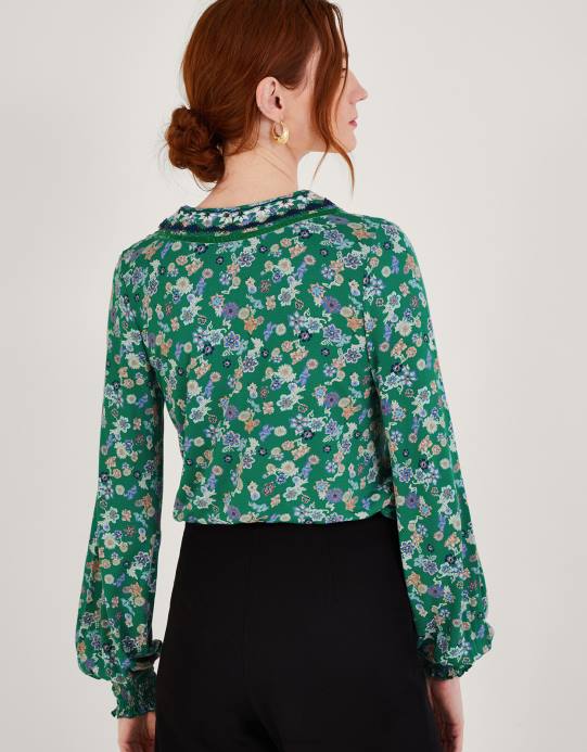 Monsoon نحيف قميص جيرسي مزين بنقشة Ditsy D68H569 ملابس أخضر