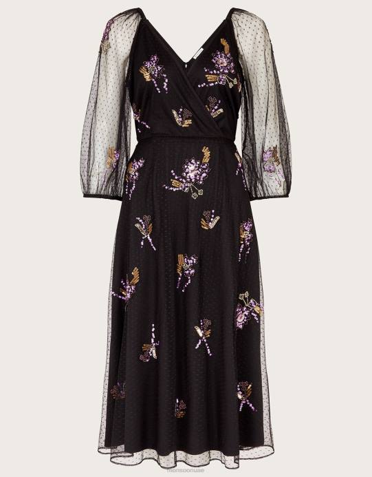 Monsoon نحيف Eloise فستان الشاي مزين D68H16 ملابس أسود