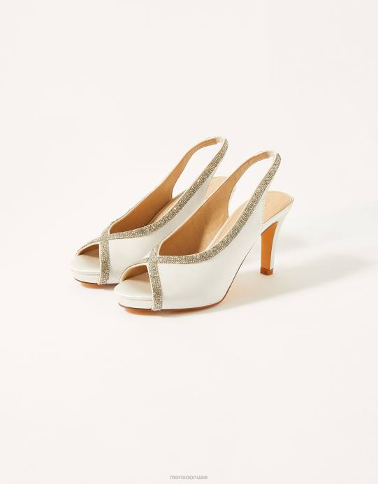 Monsoon نحيف كعب الزفاف منصة Heatseal Diamante D68H1533 أحذية عاج