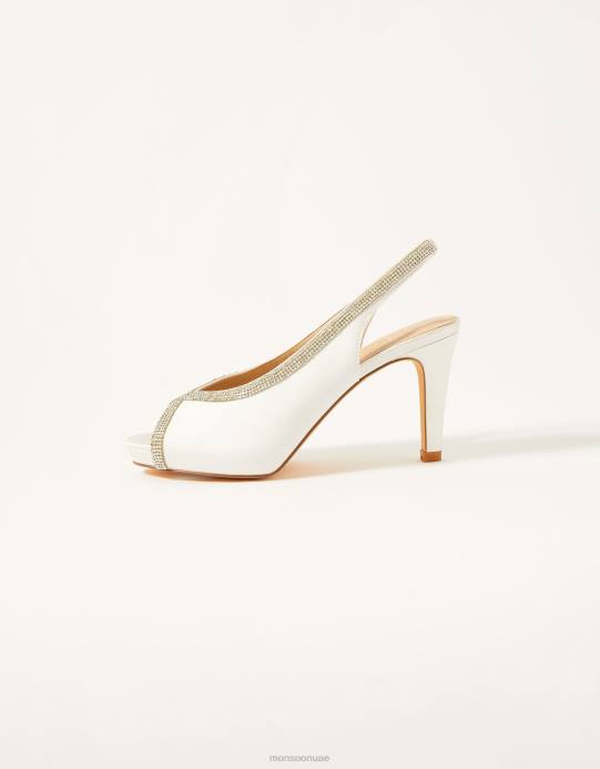 Monsoon نحيف كعب الزفاف منصة Heatseal Diamante D68H1533 أحذية عاج