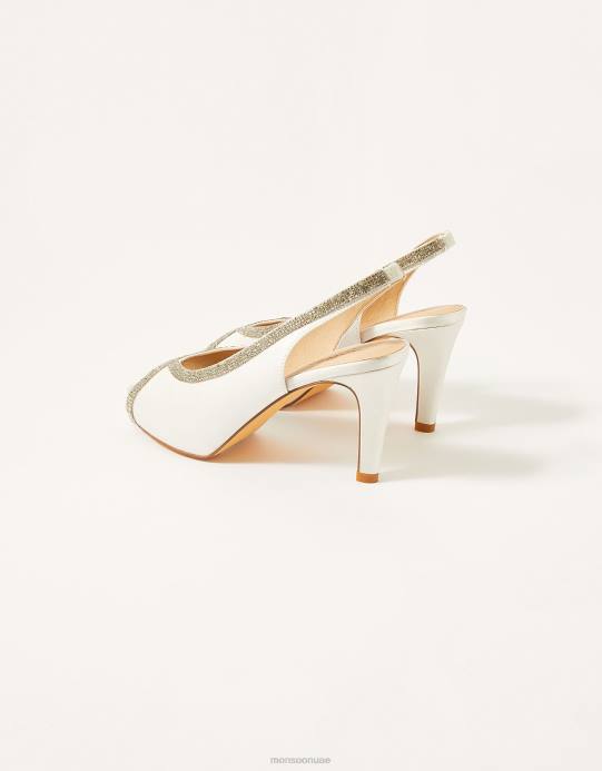 Monsoon نحيف كعب الزفاف منصة Heatseal Diamante D68H1533 أحذية عاج