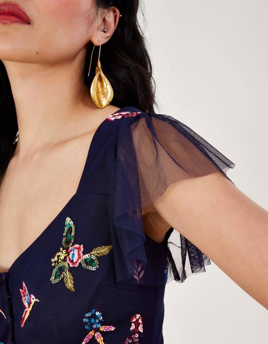 Monsoon نحيف فستان شاي من تصميم Helena من البوليستر المعاد تدويره D68H25 ملابس الأزرق الداكن)