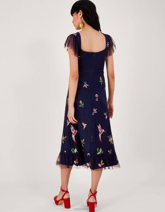 Monsoon نحيف فستان شاي من تصميم Helena من البوليستر المعاد تدويره D68H25 ملابس الأزرق الداكن)