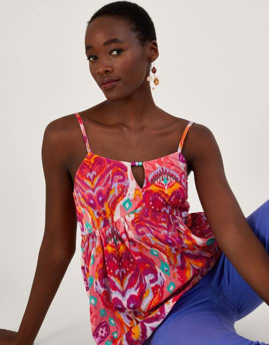 Monsoon نحيف كامي بطبعة بيزلي من Ikat مصنوع من القطن المستدام D68H909 ملابس لون القرنفل