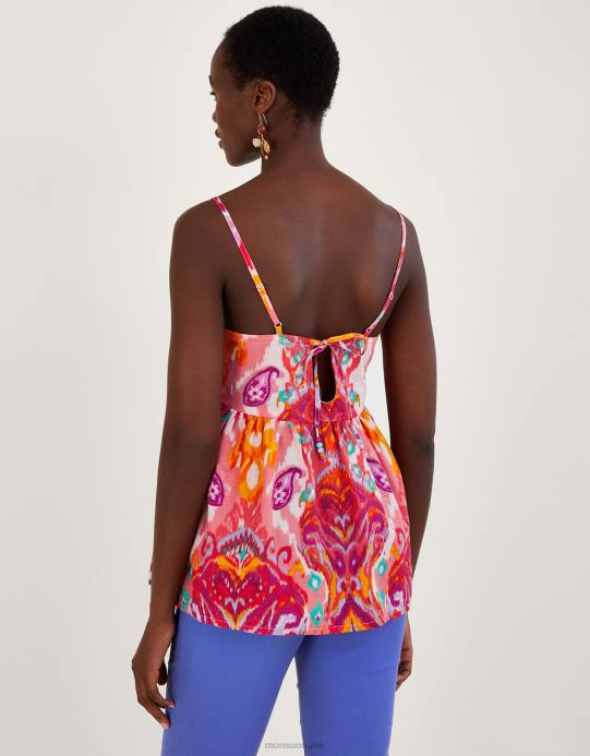 Monsoon نحيف كامي بطبعة بيزلي من Ikat مصنوع من القطن المستدام D68H909 ملابس لون القرنفل