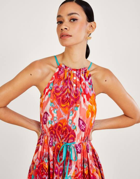 Monsoon نحيف فستان ميدي بطبعة بيزلي من Ikat في لينزينغ إيكوفيرو D68H962 ملابس لون القرنفل