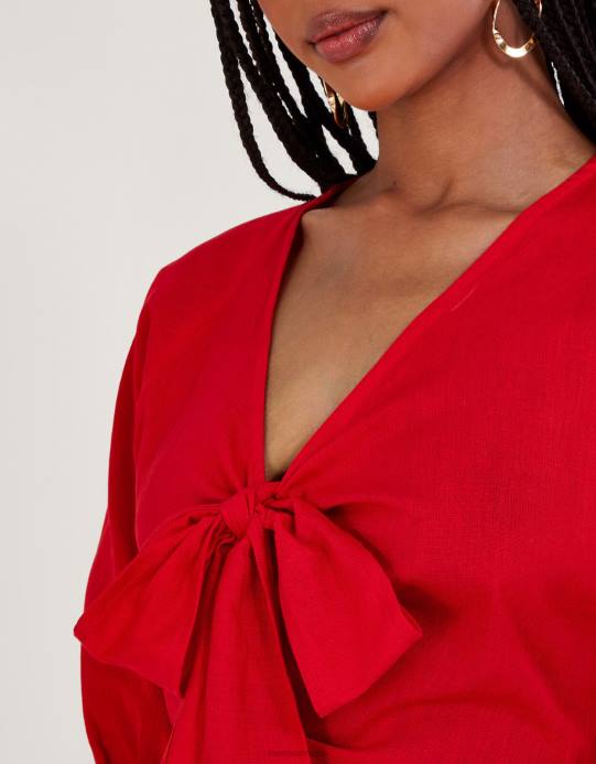 Monsoon نحيف فستان ميدي بربطة أمامية من تصميم Inez D68H47 ملابس أحمر