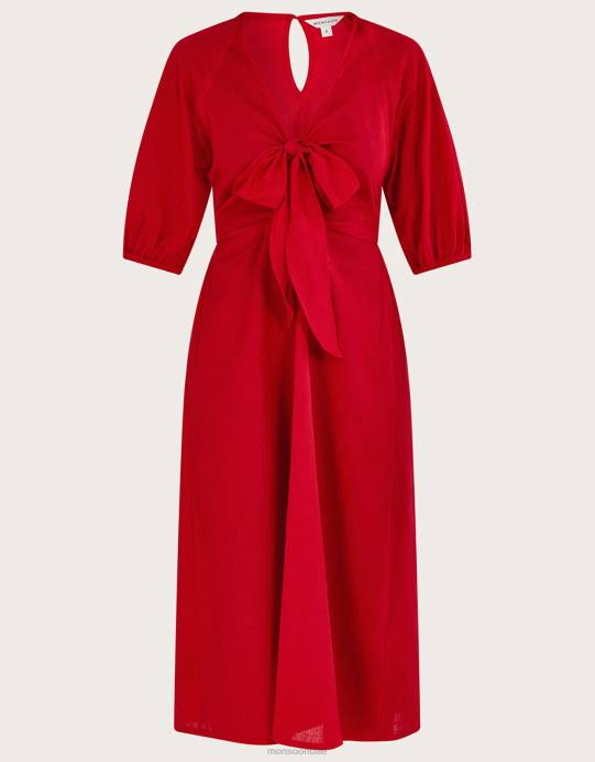 Monsoon نحيف فستان ميدي بربطة أمامية من تصميم Inez D68H47 ملابس أحمر