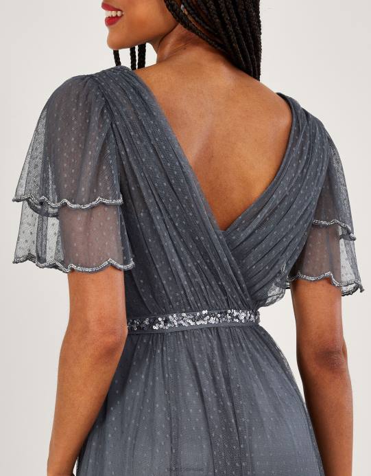 Monsoon نحيف فستان ماكسي شبكي منقط من Isla D68H783 ملابس الأزرق (الأزرق الداكن)