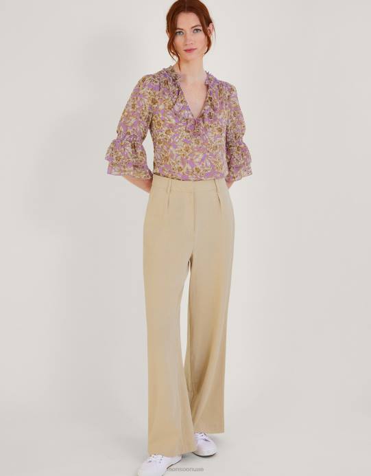 Monsoon نحيف بلوزة Keava مكشكشة من البوليستر المعاد تدويره D68H344 ملابس الأرجواني (أرجواني)