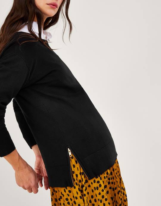 Monsoon نحيف سترة مائلة بسحاب مفصل مع Lenzing Ecovero D68H372 ملابس أسود