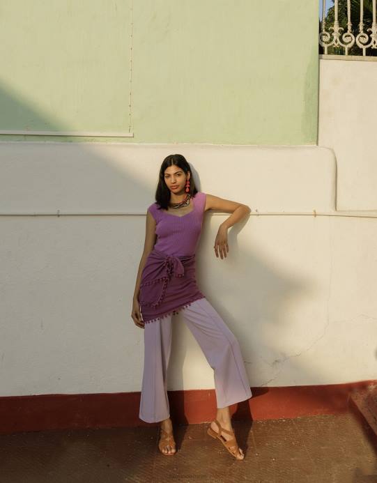 Monsoon نحيف قمة الأكمام الضلع مع Lenzing Ecovero D68H375 ملابس البنفسجي