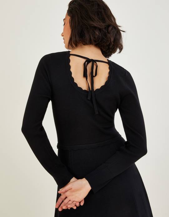 Monsoon نحيف فستان برقبة على شكل صدفة وربطة خلفية من تصميم Lenzing Ecovero D68H489 ملابس أسود