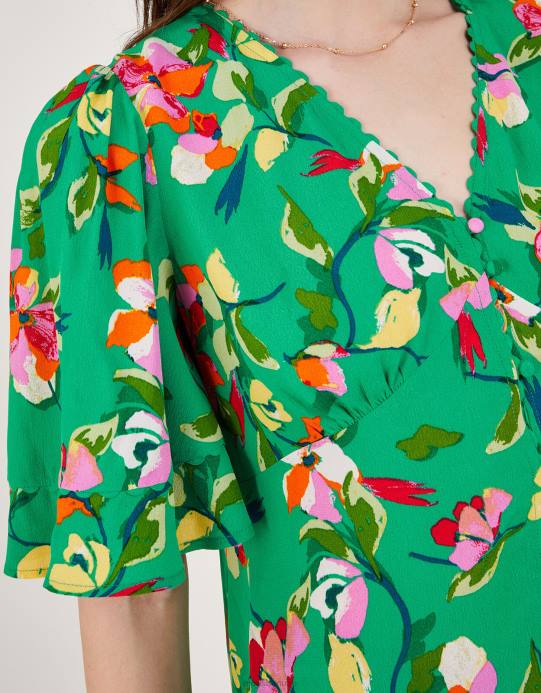 Monsoon نحيف قميص شاي Lilou مصنوع من الفيسكوز المستدام D68H970 ملابس أخضر