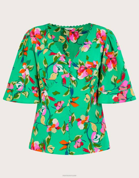 Monsoon نحيف قميص شاي Lilou مصنوع من الفيسكوز المستدام D68H970 ملابس أخضر