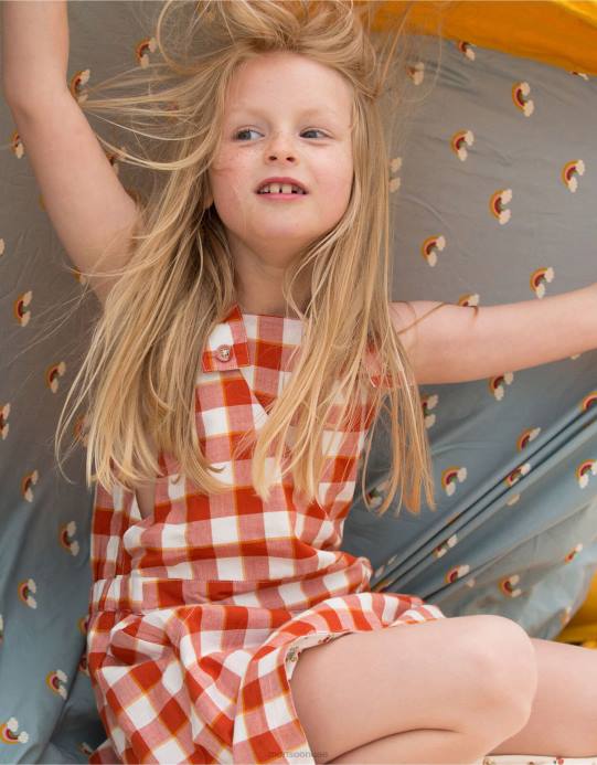 Monsoon أطفال فستان بينافور بطبعة كاروهات من تصميم Little Green Radics D68H1848 ملابس أحمر