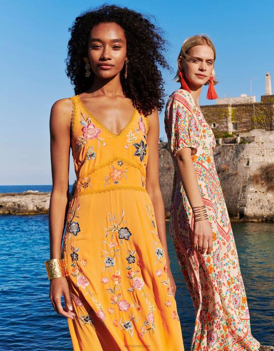 Monsoon نحيف فستان كامي مطرز بالزهور من Liyana مصنوع من الفيسكوز المستدام D68H243 ملابس البرتقالي