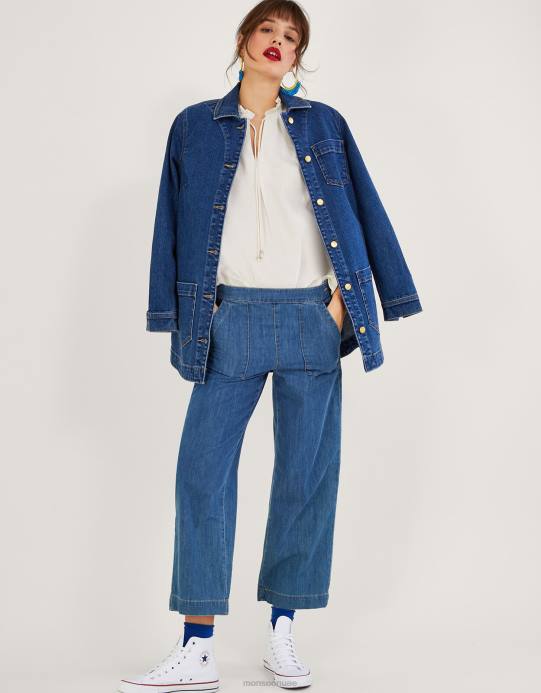 Monsoon نحيف قميص بدون أكمام من Lydie مكشكش من مزيج الكتان D68H544 ملابس عاج