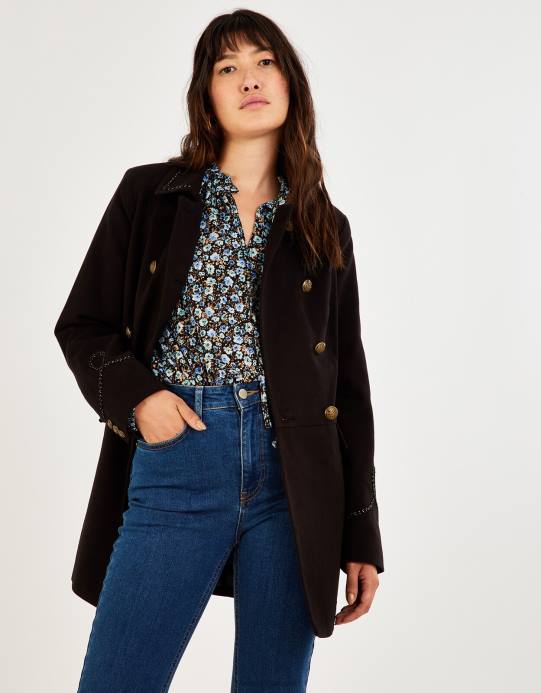 Monsoon نحيف معطف Myla العسكري التفصيلي D68H716 ملابس أسود