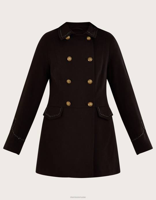 Monsoon نحيف معطف Myla العسكري التفصيلي D68H716 ملابس أسود