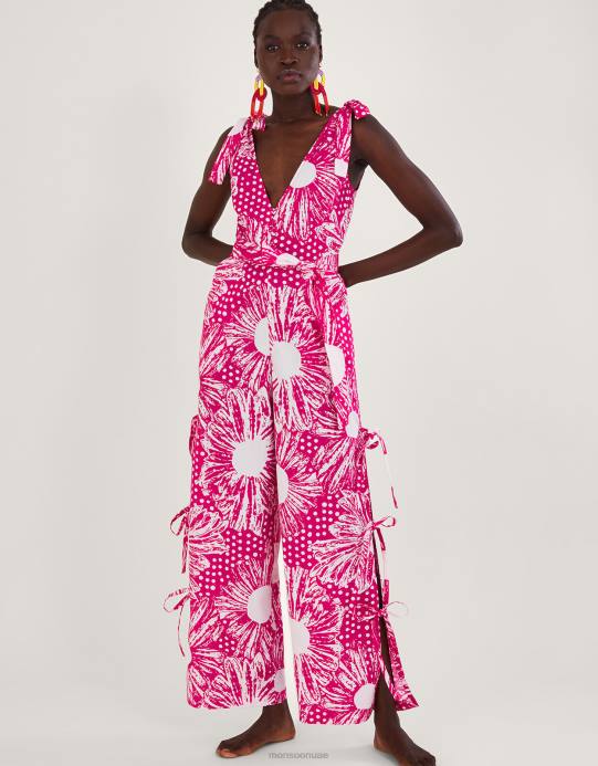 Monsoon نحيف بذلة من تصميم Nava بأرجل مربوطة وطبعات مختلطة D68H258 ملابس لون القرنفل