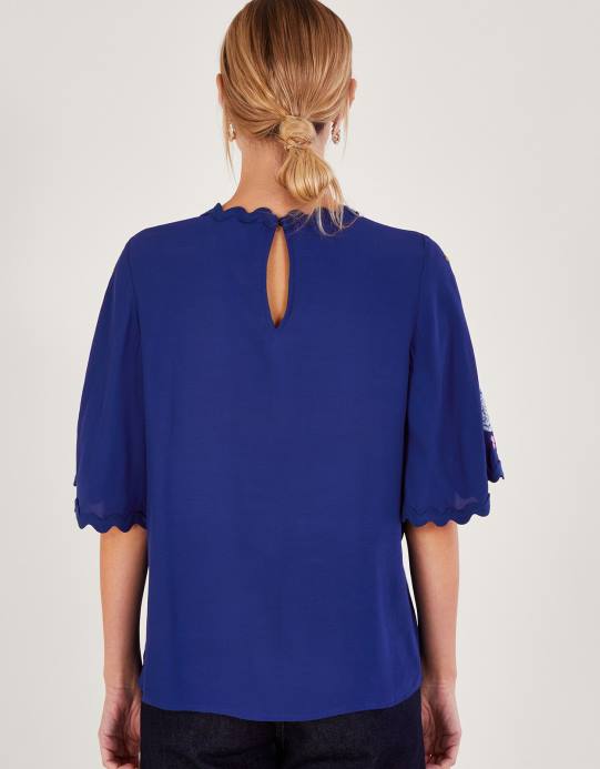 Monsoon نحيف بلوزة كيمونو مطرزة بالزهور من Olla D68H257 ملابس أزرق