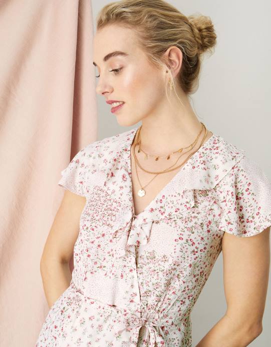 Monsoon نحيف سترة علوية ملفوفة بطبعة رقعة Peri Ditsy D68H760 ملابس عاج